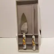Sheffield England Stainless Steel Cake Knife Server Set NIB Porcelain Handles...
