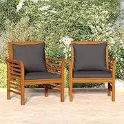 Solid Acacia Wood Sofa Chairs, Dark Grey Cushions, Patio, Outdoor Lounge Chair for Garden, Deck, Balcony, Set of