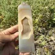 250g Natural gray agate geode obelisk quartz crystal tower point healing gift