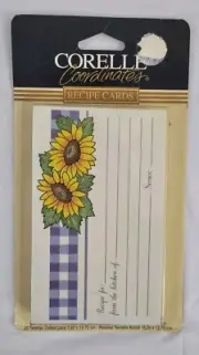 Corelle Coordinates Recipe Cards Sunsations 20 Double 3"x5" Sunflowers NEW