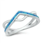 Ring Sterling Silver 925 Lab Blue Opal Rhodium Plated Face Height 6 mm Size 10