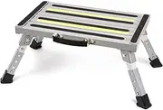 [HORUSDY] Telescopic Folding Step Stool, Portable Aluminium Platform Steps Extendable Anti-Slip Surface & Rubber Feet Caravan Accessories Camper Trailer, 200KG Capacity