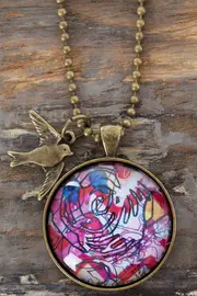 Rose In Graffiti Pendant W Swallow Charm--NES-PGRROSE