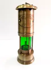 Antique Brass Miner Lamp Handmade Green Lantern Antique Look Oil Lamp Decor