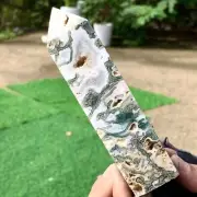229G Natural water grass agate wide column Obelisk quartz crystal sample colum