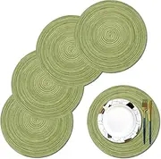 PIGCHCY Round Braided Placemats Washable Easy to Clean Round Placemats Set of 4 Table Mats for Dining Tables 15 inch (Green)