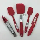 Red Silicone Kitchen Utensils Mini Set Tongs Knife Spatulas Set of 5 Spoonula