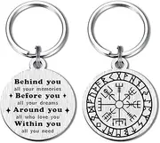 Alotozo Norse Viking Talisman Gifts for Men Women - Norse Mythology Mjolnir Hammer Tree Wolf Compass Amulet Rune Keychain