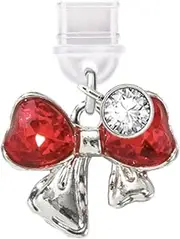 ELISE & FONDA TP647 Type-C Charging Port Anti Dust Plug Little 3D Crystal Bow Cell Phone Charm for iPhone 15/16/Samsung/OnePlus/Xiaomi/oppo Android Phones (Red), approx.1.7 cm (L) x 0.4 cm (D) x 1.4