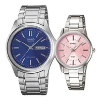 在飛比找momo購物網優惠-【CASIO】典雅造型男女對錶-粉x藍(MTP-1239D-