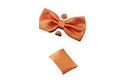 Mens Pastel Orange Matching Bow Tie, Pocket Square & Cuff Links Set