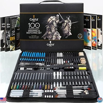 100-Piece Drawing & Sketching Set - Graphite, Charcoal, Pastel, Metallic Pencils