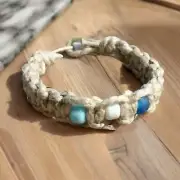 Surfer Hemp Bracelet Phatty Flat Natural Glass Beads