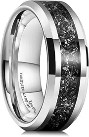 [King Will] Tungsten Carbide Wedding Band for Men - 8mm Silver High Polished Meteorite Fragment Inlay Wedding Ring for Daily Wear X(12), X 1/2(67.19mm), Tungsten Tungsten Carbide, No Gemstone