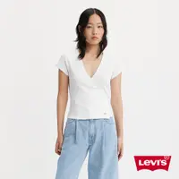 在飛比找蝦皮商城優惠-Levis 修身版深V領綁帶短袖T恤 簡約白 女款 A590