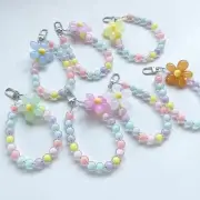 Handmade Keychain with Colorful Macaron Beads and Flower Shaped Design