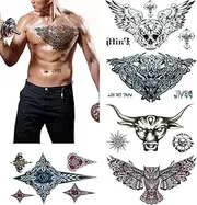 Large Tattoos Fake Temporary Body Art Stickers for Men Women Teens, VIWIEU 3D Realistic Girls Chest Temporary Tattoos, 5 Sheets, Water Transfer Body Tattoos