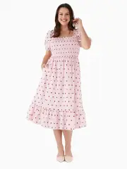 Ladybug Party Smocked Midi Dress