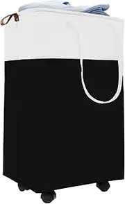 90L Laundry Basket on Wheels, Collapsible Rolling Laundry Hamper, Foldable Narrow Corner Clothes Storage Bins with Handles for Home Dorm Bathroom Laundry Room(90L)