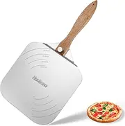 Pizza Peel Aluminum Pizza Spatula, 12 Inch Pizza Paddle with Foldable Wood Handle for Homemade Baking Pizza, Dough, Bread & Pastry, Graduated Scale Chart for Different Size Pizza Haobone
