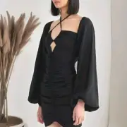 Revolve RUMER Women Estelle Mini Dress Black Medium Sleeves Detach Wedding Prom