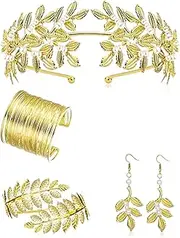 [Huipalon] 4 PCS Greek Goddess Accessories, Greek Goddess Costume Accessories for Women, Gold Greek Goddess Accessories, Headband, Earrings, Bracelet and Arm Cuff Bracelet for Wedding, Toga, Party, 1,