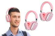 2Pcs Bluetooth 5.3 Wireless Headphones Over Ear Stereo Earphones-Pink