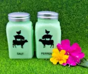 Jadeite Green Arch Salt & Pepper Shakers With Stacked Animals By Mosser