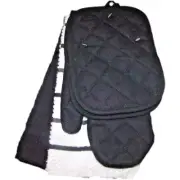 Black White Kitchen Towel Set of 5 Oven Mitt Potholders Solid Stripe Cotton NWT