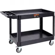 VEVOR Utility Service Cart, 2 Shelf 550LBS Heavy Duty Plastic Rolling Utility Cart with 360 Swivel Wheels (2 with Brakes), Large Lipped Shelf, Ergono