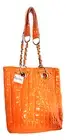 Crossbody Shoulder Bag With Chain Strap Orange Pebbled Faux Leather Purse