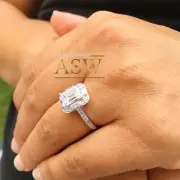 IGI Certified 14k Solid White Gold Emerald Cut Diamond Engagement Rings 2.60ctw