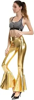 [FFNCBDZQ] Womens High Waist Sequin Sparkle Flared Pants, Womens Sequin Flare Pant, Sparkle Sequin Flare Pants Elastic for Halloween(Gold,Large)
