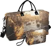 [ZRYSMY] Duffel Bag for Traveling, Landscape Ships Retro Travel Bag Gym Bag, with Multiple Interior Pockets Shoulder Weekender Bag for Women Men with Toiletry Bag 20.5L x 1.9W x 13.8H, Multi-Colored