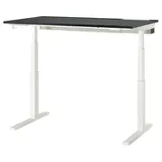 MITTZON desk sit/stand, electric black stained ash veneer/black white, 140x80 cm