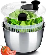 BASSWOOD Stainless Steel Salad Spinner Large - Easy Compact Kitchen Tool - Stainless Steel Bowl, Drain & Colander - Lettuce Spinner, Vegetable Dryer, Fruit Washer, Pasta & Fries Produce Strainer