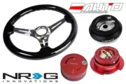 NRG 330mm 2.5" DP BK Wood CH Steering Wheel 130H Hub Gen2.5 Red Release Lock RD
