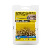 Zenith 6G x 20mm Brass Plated Hinge-Long Thread Countersunk Head Screws 100 Pack