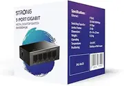 STRONG SW5000MUK 5-Port Desktop/Wallmount Gigabit Ethernet Switch/Hub, Plug and Play, Metal Case, Black