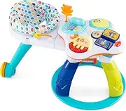 BABY JOY 3 in 1 Baby Stationary Activity Center, Kids Play Table Set w/Educational & Music Function Tabletop, 3 Adjustable Seat Height, 2 Smooth Wheels, Toddler Activity Table for 6-36 Months (White)