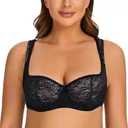 [MELENECA] Women's Balconette Bra with Padded Strap Half Cup Underwire Sexy Lace