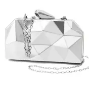 Women Lattice Pattern Metal Evening Clutch Bag,Geometric Evening Large Silver