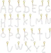 [PH PandaHall] 26pcs A~Z Pendants Imitated Pearl Charms 1.4~2" Alphabet Letter Charms with Golden Alloy Lobster Claw Clasps for Jewellery Bracelet Necklace Making Shoes Deco DIY Crafting, Alloy, No