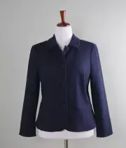 TALBOTS NWT $149 Solid Navy Peterpan Collar Stretch Jacket Top Size 14 Petite