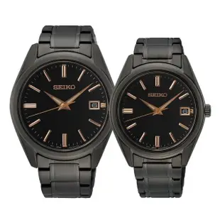 【SEIKO 精工】CS石英鋼帶錶情侶對錶-黑玫瑰金原廠公司貨(40.2男款/36mm女款)