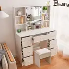 7 Drawers Dressing Table Stool Set Makeup Mirror & 10 Lights Vanity Desk Cabinet
