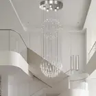 Modern Long Raindrop Crystal Pendant Lighting Two-Tier Crystal Chandeliers Hi...