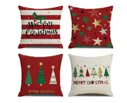 P46 4PCS 45*45cm Christmas Tree Pattern Linen Pillow Case Printed Throw Pillow Cushion Cover Home Furnishing Decoration