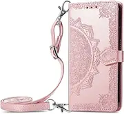 Crossbody Wallet Case for Asus Zenfone 10, Mandala Pattern Flip Case Cover for Asus Zenfone 10, Rose Gold