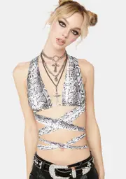 [Kiki Riki] Snake Print Wrap Halter Top